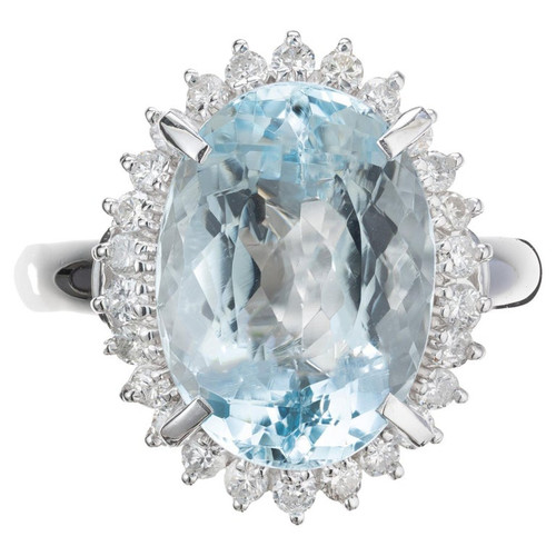 6.25 Carat Ova Aquamarine Diamond Halo Platinum Cocktail Ring