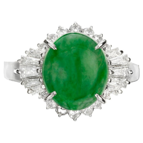 GIA Certified Jadeite Jade Diamond Halo Ballerina Engagement Ring