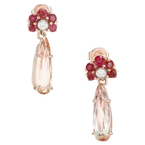 Ruby Diamond Two Color Tourmaline Gold Dangle Earrings