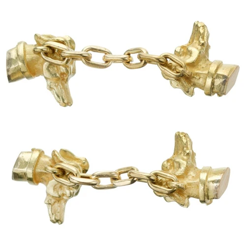 18k Yellow Gold Doberman Dog Double Sided Cufflinks