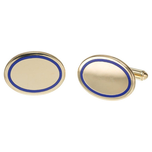 Blue Enamel 14k Yellow Gold Oval Mens Cufflinks