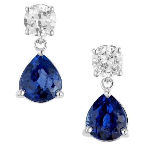 Peter Suchy GIA Certified 2.81 Carat Sapphire Diamond 14k White Gold Dangle Earrings