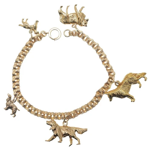 Mid-Century 14k Yellow Gold Dog Charm Bracelet