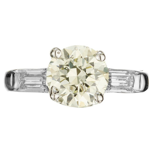GIA Certified .78 Carat Round Yellow Diamond White Gold Art Deco Engagement Ring
