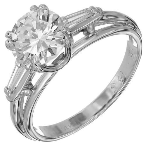 GIA Certified 1.54 Carat Diamond Baguette 14k White Gold Three-Stone Engagement Ring