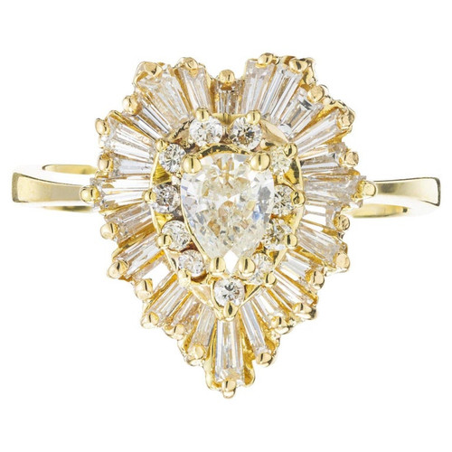 1.63 Carat Pear Shaped Diamond Halo Yellow Gold Ballerina Engagement Ring