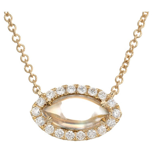 Peter Suchy 1.51 Carat Marquise Shape Moonstone Diamond Halo Pendant Necklace