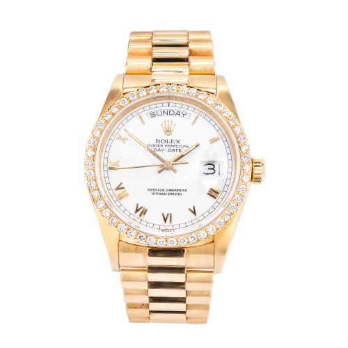Rolex 18k Yellow Gold Diamond Bezel President Mens Wristwatch