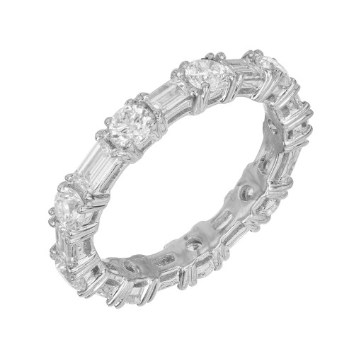 2.08 Carat Round Baguette Diamond 18k White Gold Eternity Band Ring