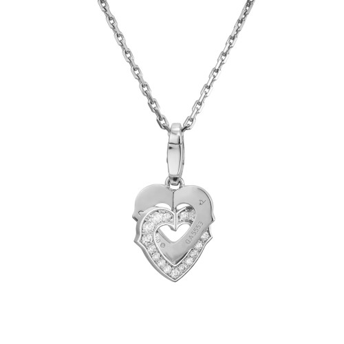 Cartier .35 Carat Diamond 18k White Gold Double Heart Pendant Necklace