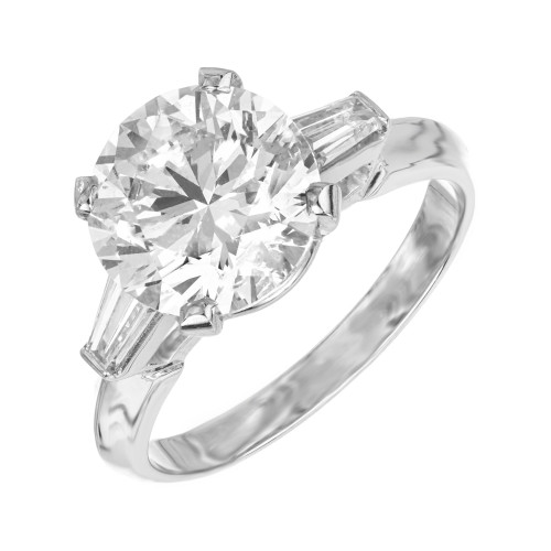 3.00 Carat Round Baguette Lab Grown Diamond Platinum Three Stone Engagement Ring