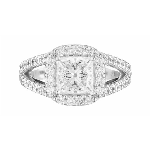 Peter Suchy 1.54 Carat Lab Grown Princess Diamond Halo 14k White Gold Engagement Ring