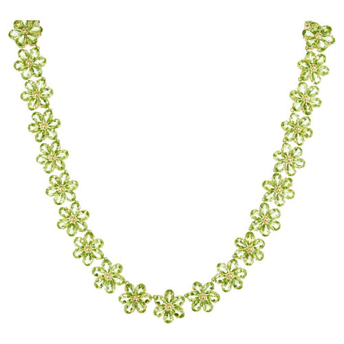 74.00 Carat Peridot 14k Yellow Gold Flower Necklace