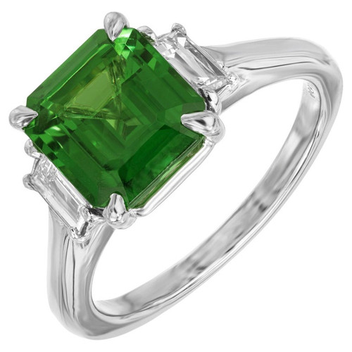 Peter Suchy GIA 2.59 Carat Octagonal Tsavorite Garnet Diamond Engagement Ring