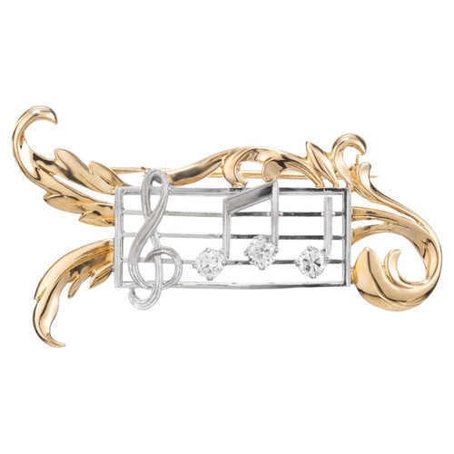 .50 Carat Round Diamond Musical Scale Yellow Gold Platinum Brooch