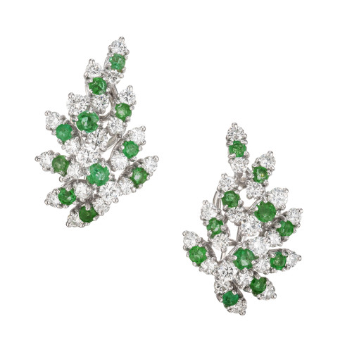 2.95 Carat Diamond Emerald Platinum 14k White Gold Ear Climber Earrings