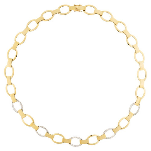 .70 Carat Round Diamond Two Tone 18k Gold Link Bar Necklace
