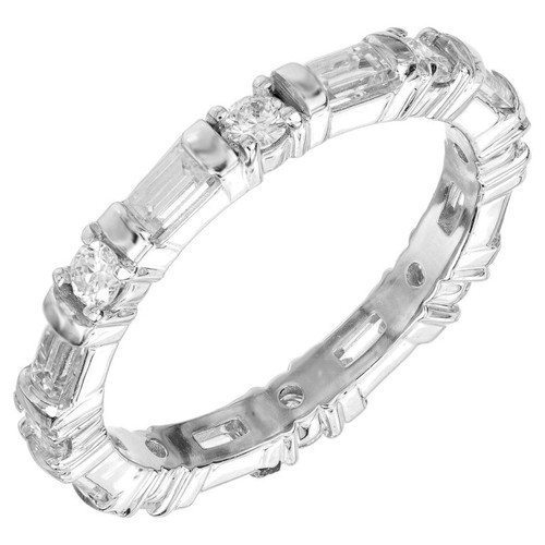 Peter Suchy .96 Carat Round Baguette Diamond Platinum Wedding Band Ring