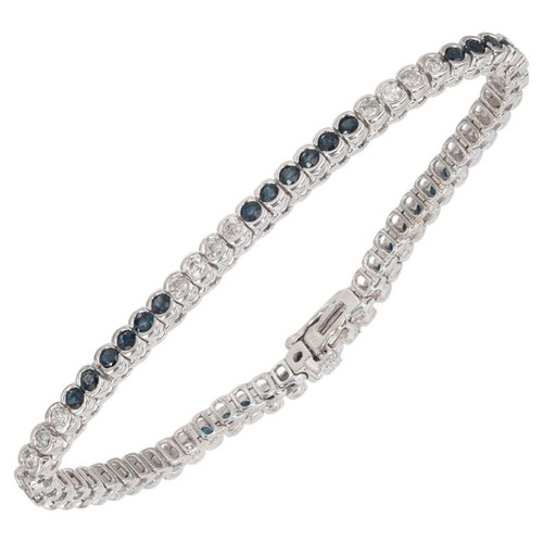 2.15 Carat Round Sapphire Diamond 14k White Gold Tennis Bracelet
