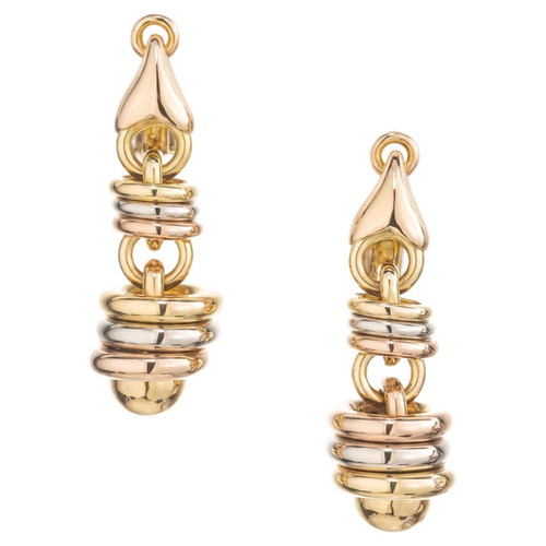 18k Tri Color Gold Layered Spiral Design Dangle Clip Post Earrings