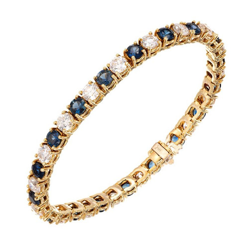 Vintage 8.00ct Diamond 10.00ct Sapphire 18k Yellow Gold Bracelet