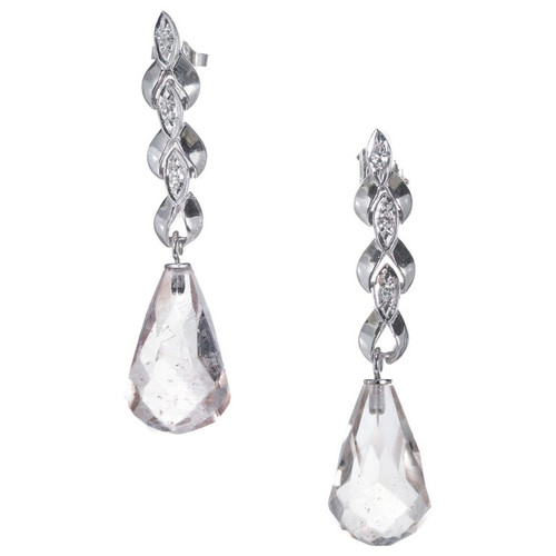 26.00 Carat Light Pink Briolette Quartz Diamond Dangle Earrings