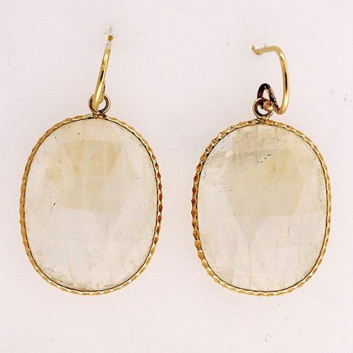 Vintage Rainbow Moonstones 10.00ct 14k Yellow Gold Dangle Earrings