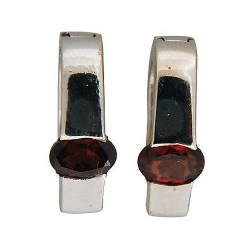 Vintage Deep Reddish Brown .80CT Oval Garnet 14k White Gold 15mm Hoop Earrings