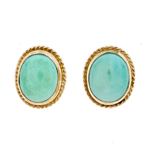 2.50 Carat Oval Turquoise 14k Yellow Gold Earrings