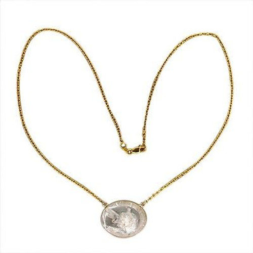 Vintage 39.80ct 14k Clean Quartz Manifestor Crystal Dome Pendant 16 1/2 In Chain