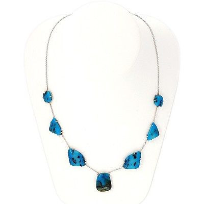 Estate 14k White Gold Rare 7 Matched Blue Opal Pendant 16 Inch Chain Southwest