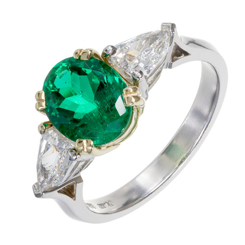 Peter Suchy 1.97 Carat Colombian Emerald Diamond Gold Platinum Engagement Ring