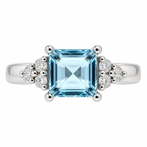 1.05 Carat Emerald Cut Aqua Diamond 14k White Gold Ring