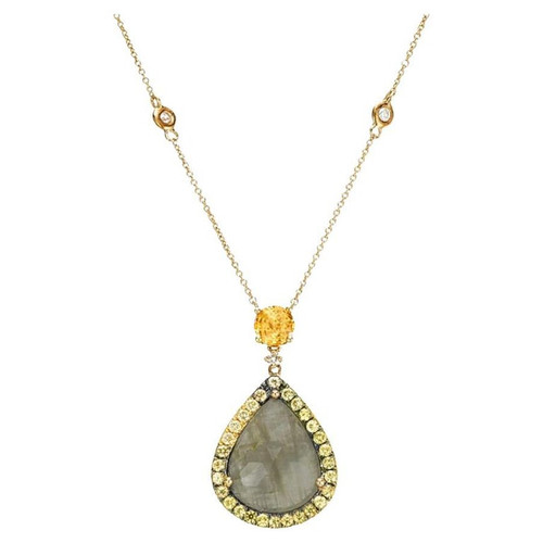 4.62 Carat Pear Shaped Grey Diamond Sapphire Gold Pendant Necklace 4.62 Carat Pear Shaped Grey Diamond Sapphire Gold Pendant Necklace
