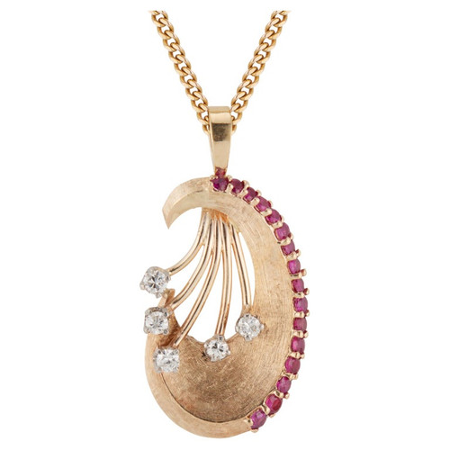Ruby Diamond Florentine Gold Pendant Necklace
