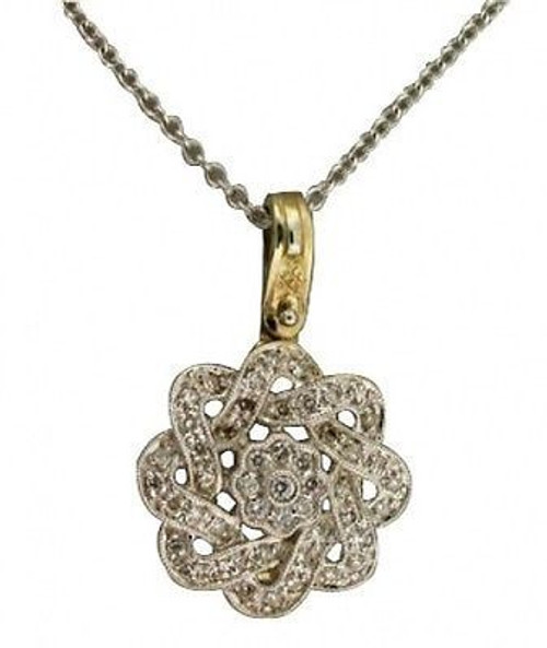 Estate 14k Open Work Bead Set Diamond Round Flower Infinity Pendant Cable Chain