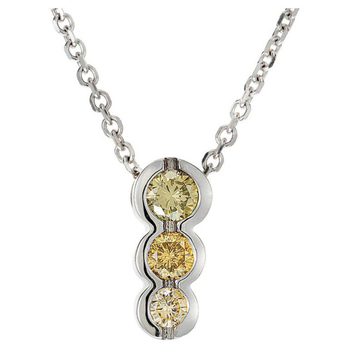 Estate 14k White Gold 3 Stone Natural Yellow Diamond Necklace 18 Inch Chain