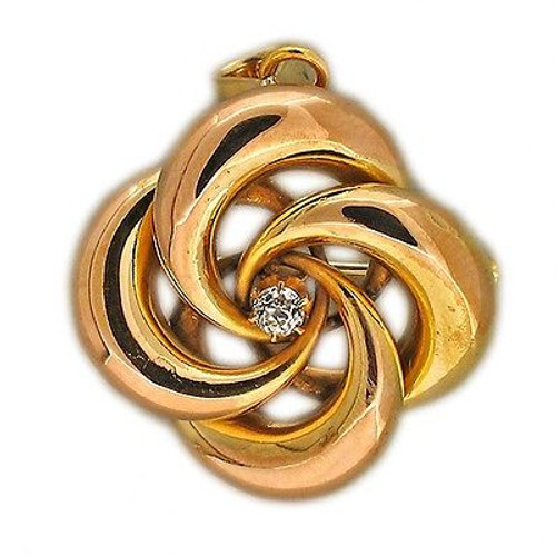Vintage America 14k Pink Gold 4 Swirl Euro Diamond  Pin Pendant Fold Down Hinge