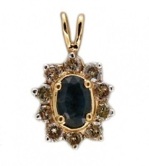 Estate Classic Blue Oval Sapphire & Bright White Full Cut Round Diamond Pendant