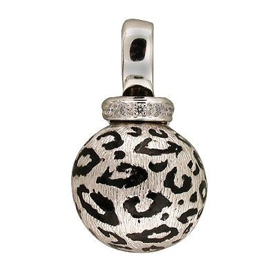 Vintage Designer Sal Praschnik 18k Enamel Cheetah Diamond Round Ball Pendant