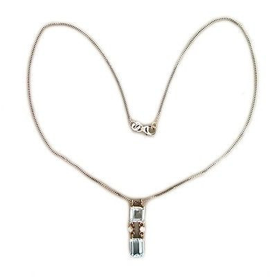 Vintage Untreated Two Emerald Cut Aqua 5.07ct 14k White Gold 2 Diamond Pendant