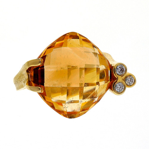 8.00 Carat Orange Yellow Citrine Diamond Yellow Gold Ring 