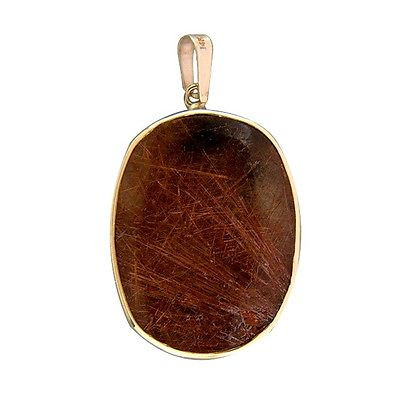 Vintage 20.00ct Natural Quartz Copper Color Rutile Needle Cacoxenite 14k Pendant