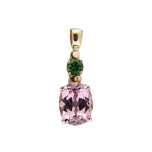 Vintage 3.61ct Pink Kunzite Round Chrome Green Diopside 14k Hinged Pendant