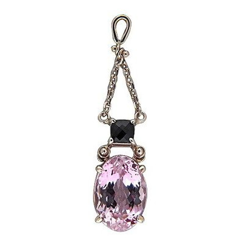 Art Deco 9.97ct Oval Kunzite Cushion Black Onyx 14k White Gold Hinged Pendant