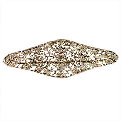 Vintage Edwardian Art Deco Platinum Open Work Filigree 22 Old Mine Diamond Pin