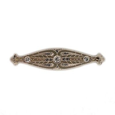 Estate 1935 Engraved Platinum Top Yellow Gold Base Deco Filigree Diamond Pin