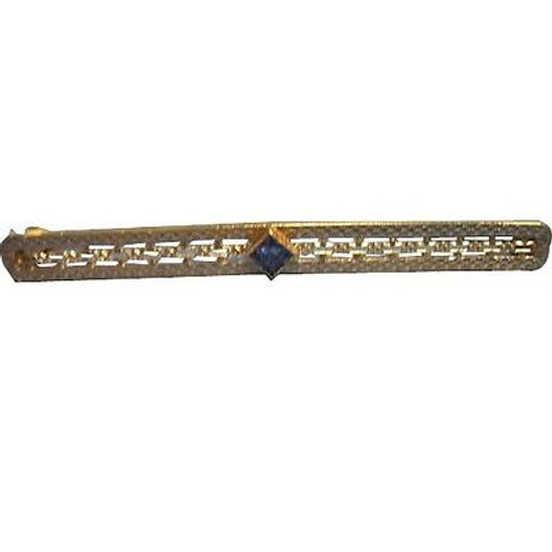 Estate Blue Square Montana Sapphire Art Deco 1920 Pierced Platinum Gold Bar Pin