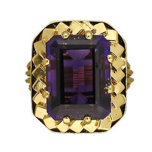 Vintage Rare Gem Reddish Purple 6.00ct Emerald Cut Amethyst Ring Gold Wire Base