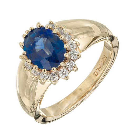 Alfred Butler 2.00 Carat Oval Sapphire Diamond Halo Gold Engagement Ring